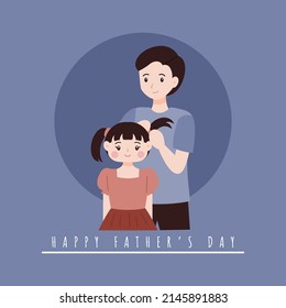 Father and children vector flat illustration for father day