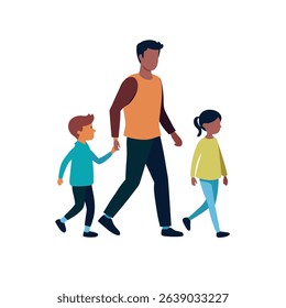 Father and Children Walking Together – Silhouetted Family in Casual Wear