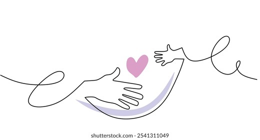 Father and Child's Hands Together. Continuous One Line Drawing Illustrating Family Bond in Minimalist Style.