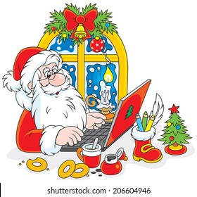 Father Christmas checking his email
