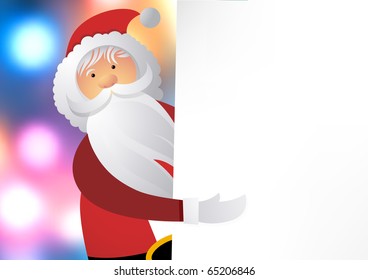 Father Christmas next to a blank sign. Ready for your copy text!