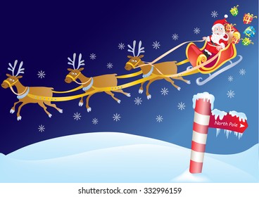 Father Christmas on Sleigh at north pole.