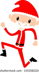 Father Christmas running in a hurry in red Santa Claus suit with hat. cute festive holiday character on clear background.