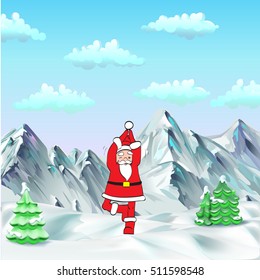 Father Christmas Santa Claus doing yoga, Zen vector