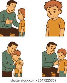 Father comforting a sad child: A heartwarming illustration of support and empathy.