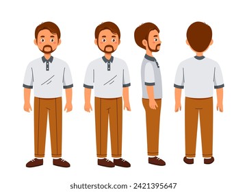 Conjunto de constructores padre. Envase de hombre con ropa informal. Hombres con ropa informal. Papi con camiseta blanca y pantalones marrones. Colección vectorial plana de dibujos animados aislada en fondo blanco