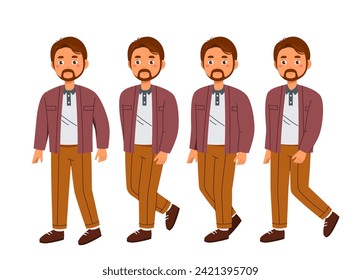 Conjunto de constructores padre. Envase de hombre con ropa informal. Hombres con ropa informal. Papi con chaqueta rosa y pantalones marrones. Colección vectorial plana de dibujos animados aislada en fondo blanco