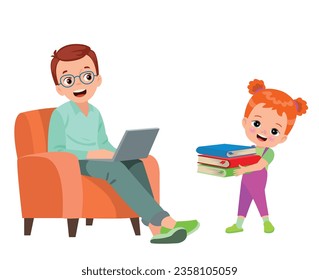 Vater und süßer Junge, der mit dem Computer arbeitet
