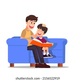 Father Cute Son Reading Book Together Stock Vector (Royalty Free ...