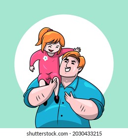 Father Daddy Holding Daughter Girl Love Bonding Togetherness Cartoon