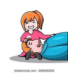 Father Daddy Lying Daughter Girl Love Bonding Togetherness Cartoon