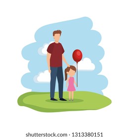 father with daughter and balloons helium