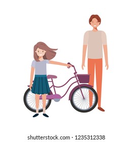 father and daughter with bycicle avatar character