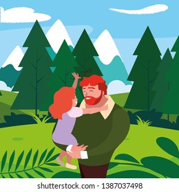 father with daughter characters in the field
