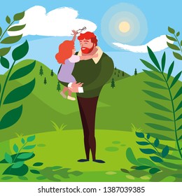 father with daughter characters in the field
