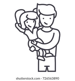 father with daughter, dad with kid vector line icon, sign, illustration on background, editable strokes