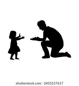 Father with daughter, dad opened his arms waiting for his daughter to come running silhouette