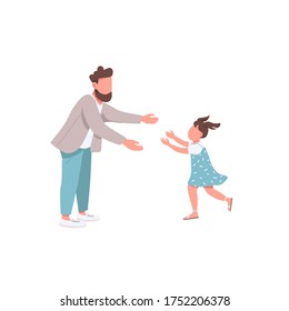 Father with daughter flat color vector faceless characters. Little girl run to hug daddy. Parenthood, fatherhood. Happy family isolated cartoon illustration for web graphic design and animation