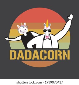 father and daughter funny unicorn Retro Vintage Silhouette Breed sunset funny shirt design 