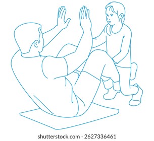 Father and daughter in gym, exercising together