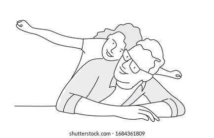 Father with daughter. Hand drawn vector illustration.