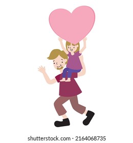 Father and daughter with happy faces, illustration for Father's Day.