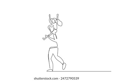 father daughter having fun outside happy life one line art design vector