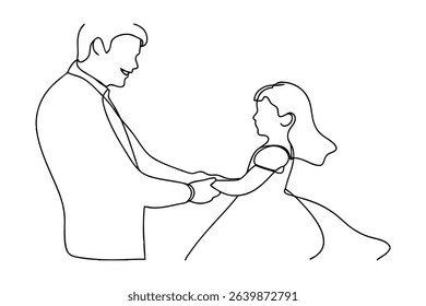 Father and daughter holding hands line drawing illustration
