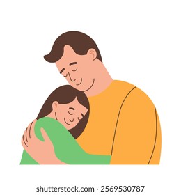 Father and daughter hugging. Happy family concept.  Cute flat illustration.