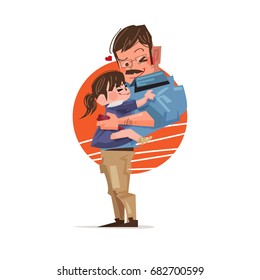 Father and daughter hugging together. Happy family concept - vector illustration
