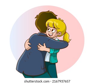father and daughter hugging vector illustration