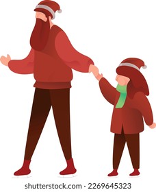 Father And Daughter Ice Skating Curvy 2 UI Banner Illustration Vector EPS