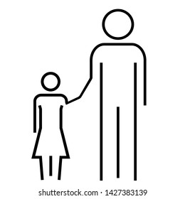 Father and daughter icon. Daughter holding her father's hand line isolated vector illustration.