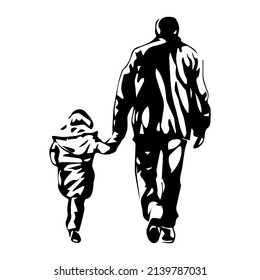 father and daughter illustration sketch design icon logo vector
