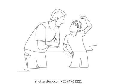 Father and daughter are joking. Dad and daughter concept one-line drawing