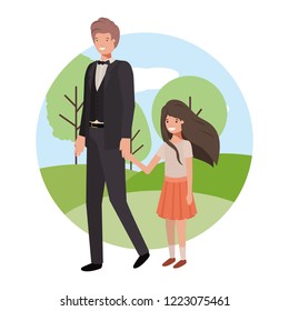 father and daughter in landscape avatar character