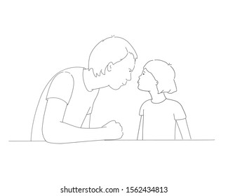 Father and daughter. Line drawing vector illustration.