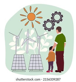father with daughter looking on sustainable ecological resources 