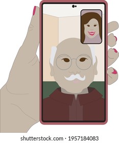 father and daughter making a video call and celebrating father's day during pandemic