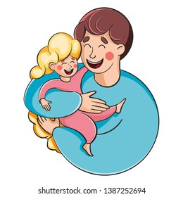 Father and daughter. A man holding a little girl. White background.