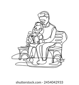 father and daughter one line art design. father and daughter outline design style 