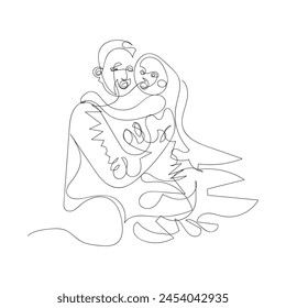 father and daughter one line art design. father and daughter outline design style 