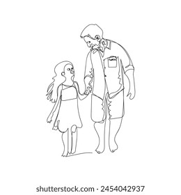 father and daughter one line art design. father and daughter outline design style 