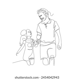 father and daughter one line art design. father and daughter outline design style 