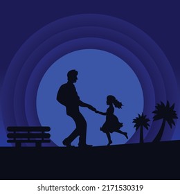 Father and Daughter Performing vector isolated blue background. Father's Day