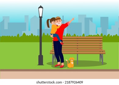 Father And Daughter Playing In The City Park