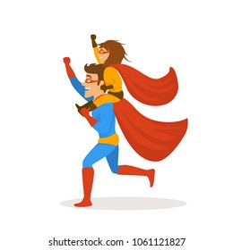 Father Daughter Playing Superheroes Dressed Costumes Stock Vector ...