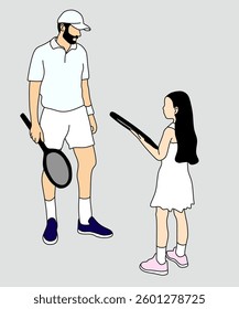 Father and Daughter Playing Tennis Together