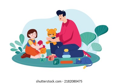 Father and daughter playing together Illustration concept on white background