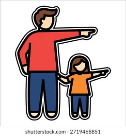 Pai e filha apontando na mesma direção menina menina